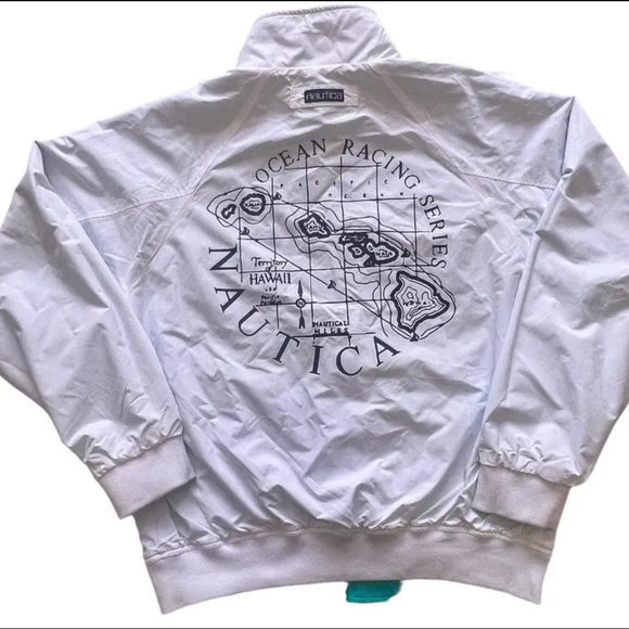 Nautica Reversible Jacket Ocean Racing Series Men’s Medium White Green Teal $188 - Picture 8 of 15